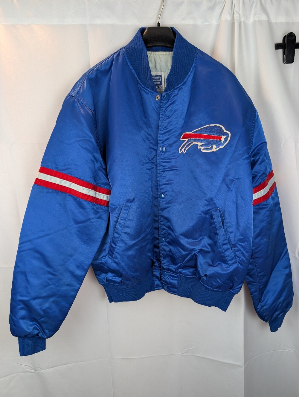 Kids Blue Satin Team Logo Bomber Jacket - Buffalo